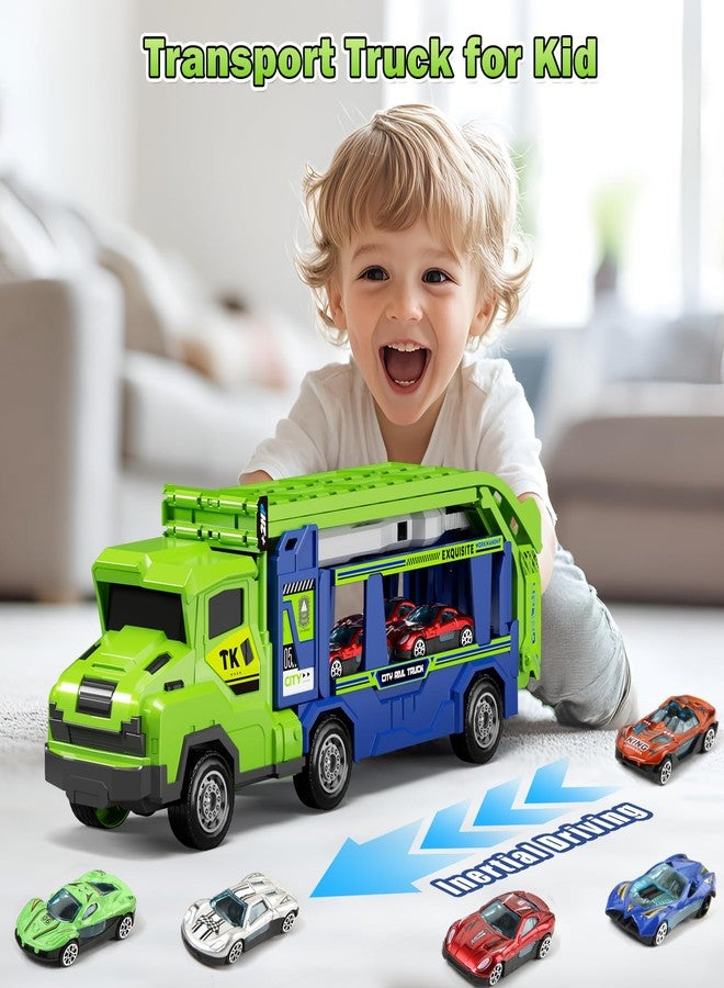 BainGesk Truck Car Toys for 3, 4, 5, 6 Years Old Boys Girls, 3 in 1 Carrier Truck with 2 Foldable Race Tracks, Transport Car with 6 Metal Cars, Birthday Toys Gifts for Toddlers - Image 5